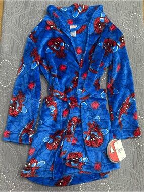 Marvel Spiderman Boys Blue Bath Robe NWT Size 8
